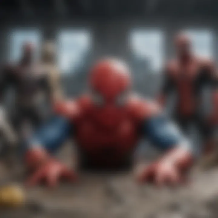 Team of heroes assembling with Spiderman at the forefront