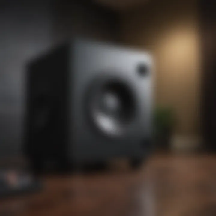 A high-end subwoofer delivering powerful bass in a home theater setup