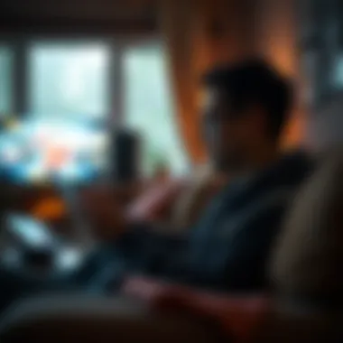 Enjoying TV in a Cozy Environment User engaged in watching TV on an iPad in a cozy setting