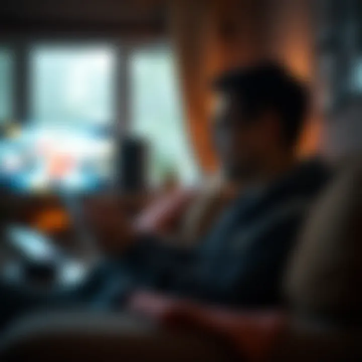 Enjoying TV in a Cozy Environment User engaged in watching TV on an iPad in a cozy setting