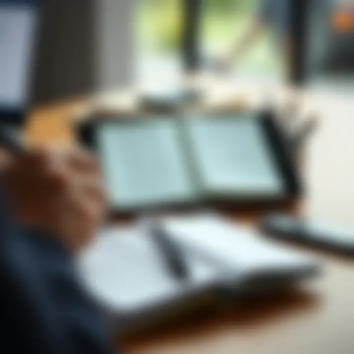 A split screen showing both digital and analog note-taking methods