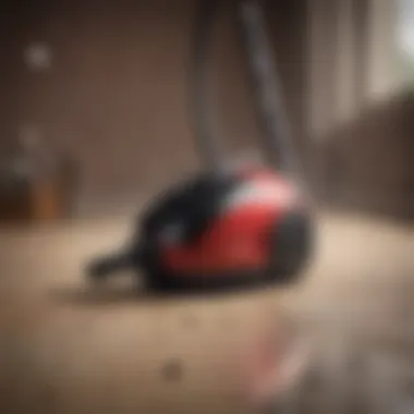 Compact portable vacuum cleaner in action