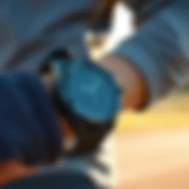 Stylish fitness watch worn during an outdoor workout session