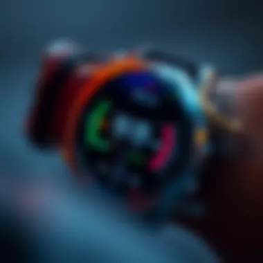 User interface of a fitness watch displaying health metrics and activity tracking