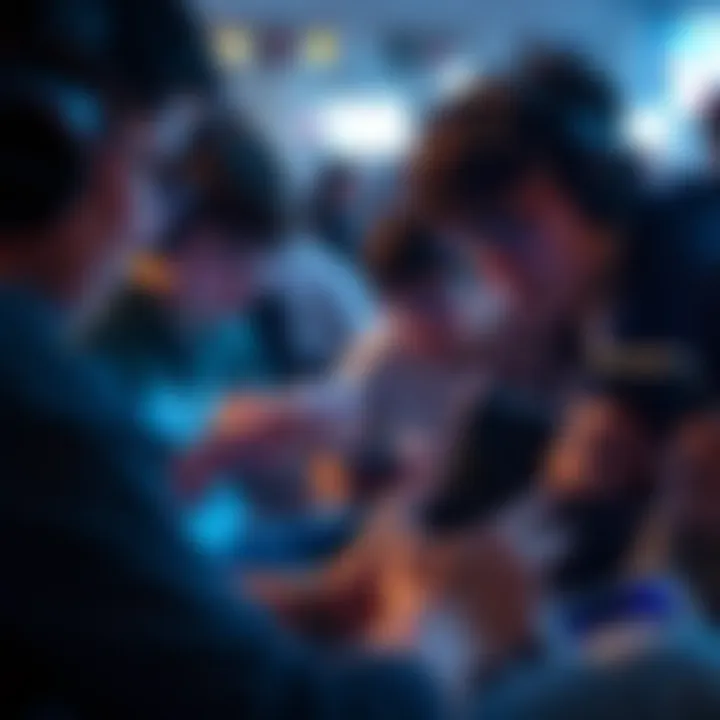 A group of players immersed in a mobile gaming session on their iPhones