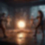 Cinematic screenshot of friends battling in a virtual world