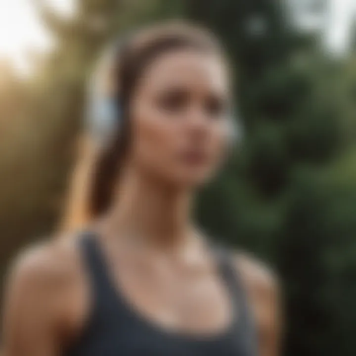 Athlete enjoying music with fitness over-ear headphones in outdoor setting