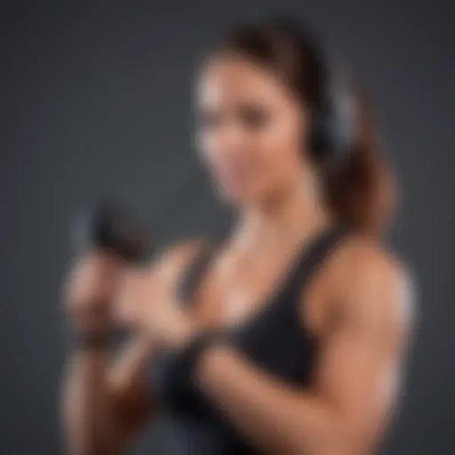 Energetic fitness instructor using headset microphone