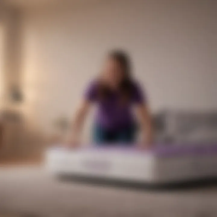 Happy customer unboxing Purple Mattress with excitement