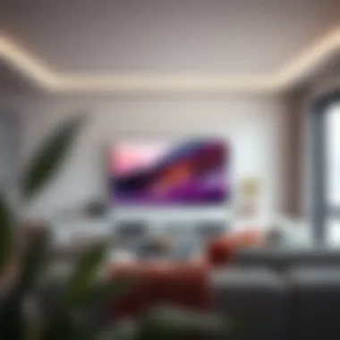 A modern living room featuring an LG OLED television