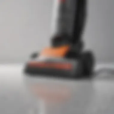Surface Adaptability of Upright Vacuums Close-up of an upright vacuum in action on different surface types