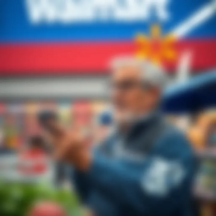 Senior Exploring Mobile Plans at Walmart A senior reviewing mobile plan options at a Walmart