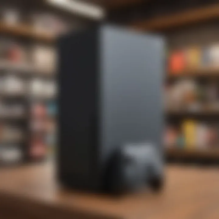 A close-up of the Xbox Series X console on a store shelf